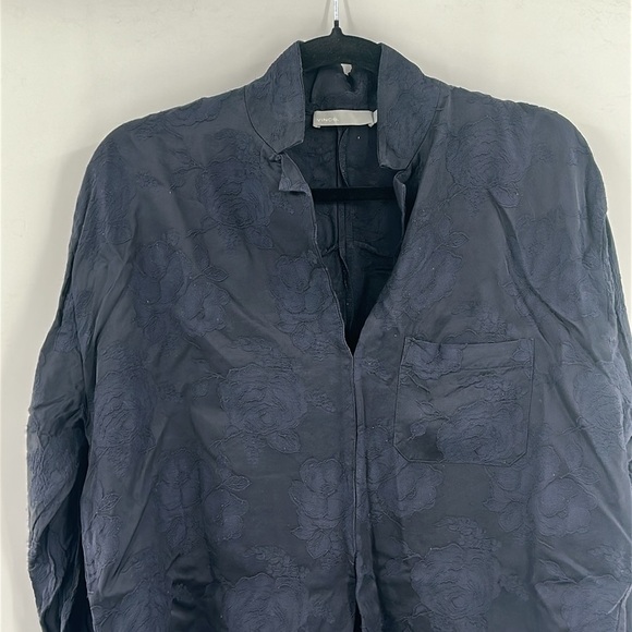 Vince Floral Jacquard Popover Top Oversized Floral Navy XS - Picture 5 of 8